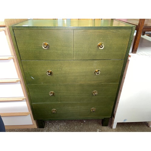 95 - GREEN PAINTED TWO OVER THREE DRAWER CHEST