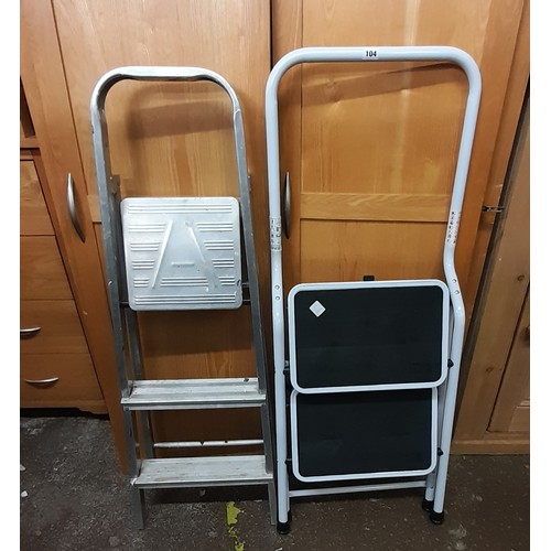 104 - TWO TREAD STEP LADDER AND PAIR OF ALUMINIUM STEP LADDERS