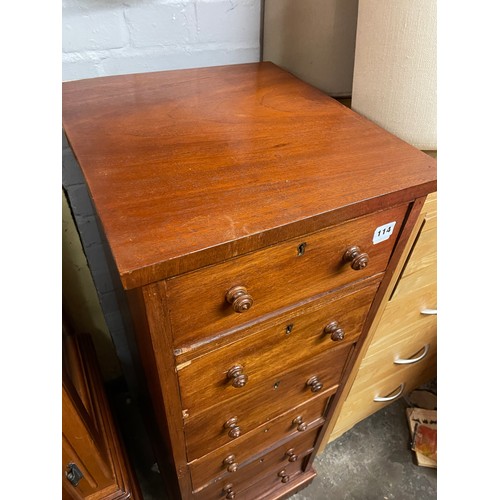 114 - VICTORIAN MAHOGANY NARROW SIX DRAWER CHEST