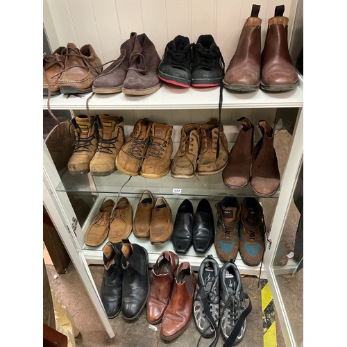 222 - THREE SHELVES OF GENTS FOOTWEAR AND HIKING BOOTS SIZE 8/9