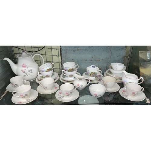 252 - ROYAL DOULTON PILLAR ROSE COFFEE SET AND COTTAGE BONE CHINA TEA CUPS AND SAUCERS