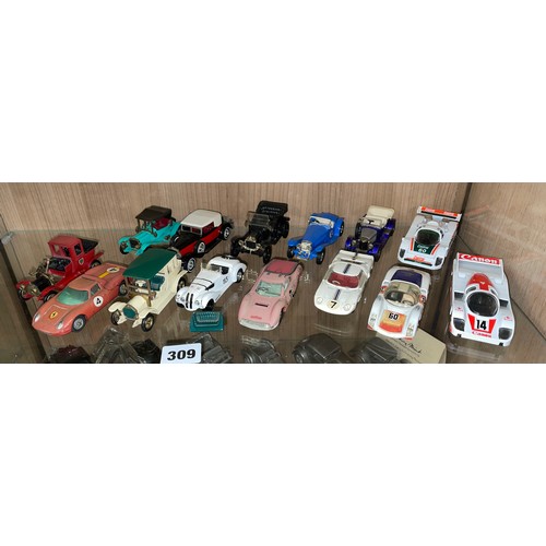 309 - SHELF OF DIE CAST DINKY AND CORGI CARS