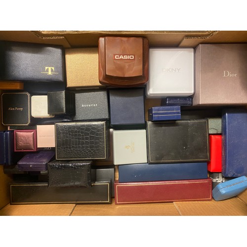 327 - BOX OF VARIOUS JEWELLERY AND WATCH PRESENTATION CASES INCLUDING NAMED BRANDS