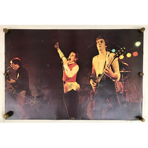 497 - FOUR SEX PISTOLS POSTERS - GOD SAVE THE QUEEN, NEVER MIND THE BOLLOCKS COLLAGE, LIVE PHOTO AND AN OR... 