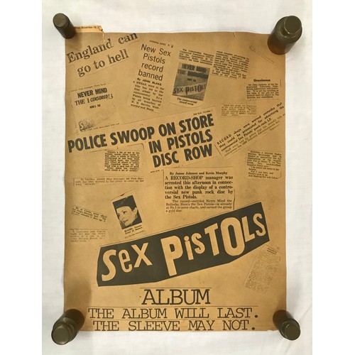 497 - FOUR SEX PISTOLS POSTERS - GOD SAVE THE QUEEN, NEVER MIND THE BOLLOCKS COLLAGE, LIVE PHOTO AND AN OR... 