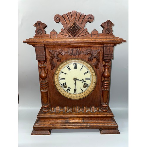 471 - OAK CASED ANSONIA MANTLE CLOCK 41CM H