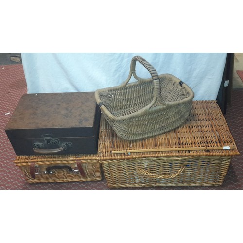 329 - WICKERWARE PICNIC BASKET, HEN BASKET