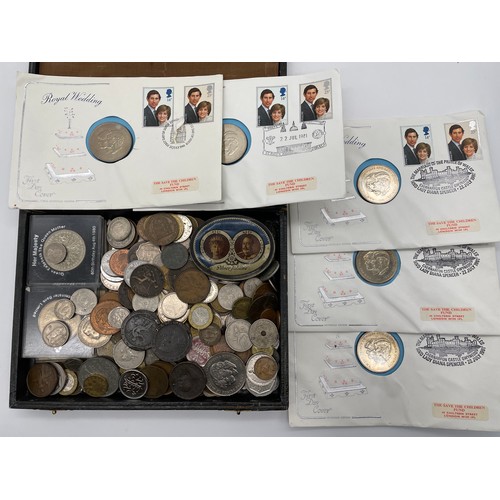 489 - SHALLOW BOX CONTAINING PRE DECIMAL AND LATER COINS, CARTWHEEL PENNIES, COMMEMORATIVE CROWNS, SILVER ... 