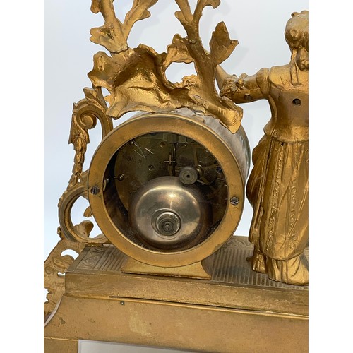 470 - 19TH CENTURY PAINTED SPELTER AND PORCELAIN PANELLED FRENCH DRUM MANTLE CLOCK A/F