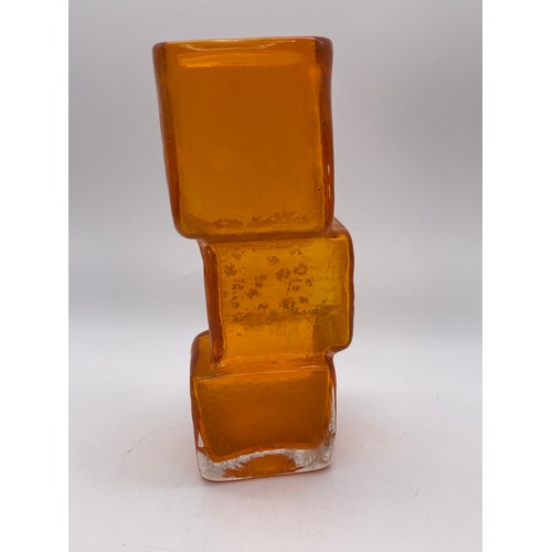 WHITEFRIARS TANGERINE GLASS DRUNKEN BRICK LAYER VASE DESIGNED BY