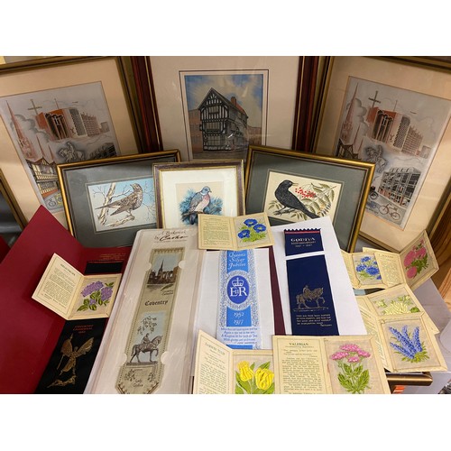 SHELF OF CASH'S WOVEN SILK PICTURES, BOOKMARKS AND KENSITAS SILK FLOWER