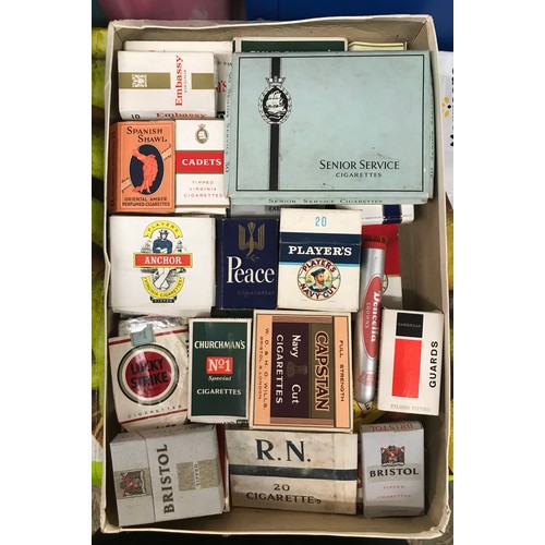 508 - TWO BOXES OF VARIOUS CIGARETTE AND CIGAR PACKETS (EMPTY)