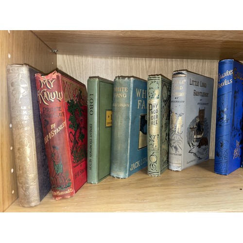 516 - SHELF OF CHILDRENS BOOKS BY AA MILNE AND OTHERS INCLUDING PICTORIAL BINDINGS, CALL OF THE WILD, WHIT... 