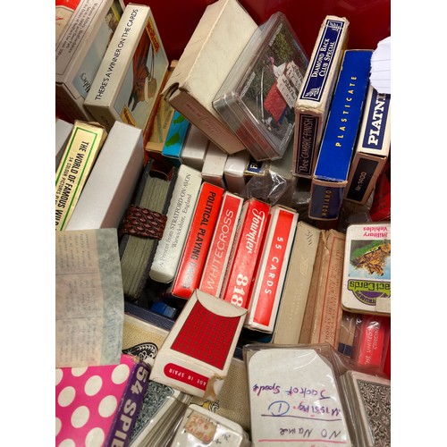 517 - TWO CRATES OF MIXED ASSORTED PLAYING CARD SETS INCLUDING MINIATURE SETS, SOME WITH BRANDS AND ADVERT... 