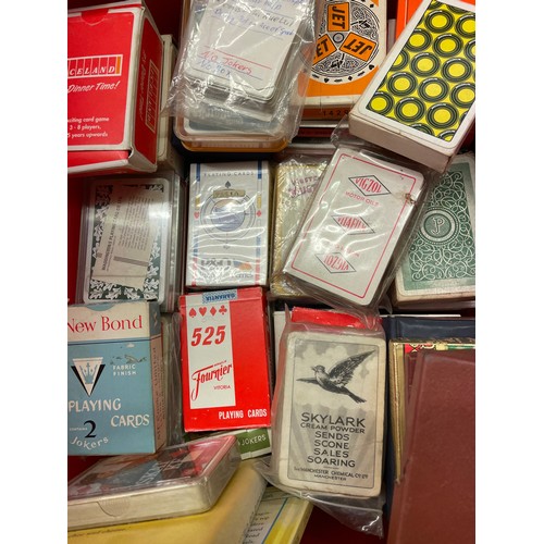 517 - TWO CRATES OF MIXED ASSORTED PLAYING CARD SETS INCLUDING MINIATURE SETS, SOME WITH BRANDS AND ADVERT... 