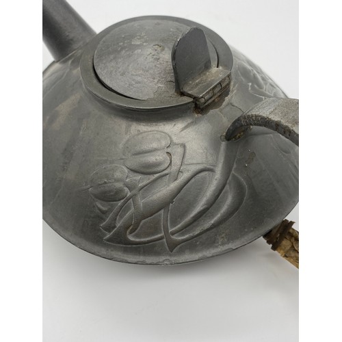 486 - ENGLISH PEWTER ARCHIBALD KNOX FOR LIBERTY AND CO. ARTS AND CRAFTS TEAPOT #0231 A/F