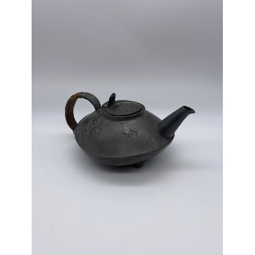 486 - ENGLISH PEWTER ARCHIBALD KNOX FOR LIBERTY AND CO. ARTS AND CRAFTS TEAPOT #0231 A/F