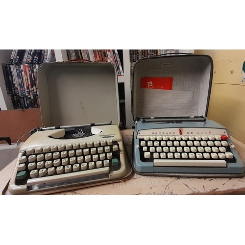 338 - TWO PORTABLE TYPEWRITERS, SILVER REED TYPE WRITER AND BELL AND HOWELL PROJECTOR