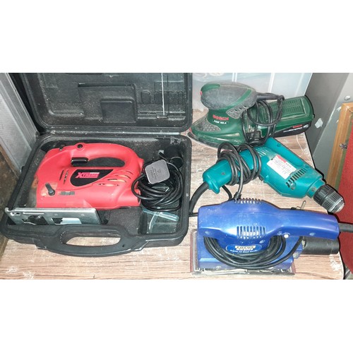 343 - ELECTRICAL SANDER, MAKITA DRILL, REXON TILE CUTTER, JIGSAW AND OTHERS