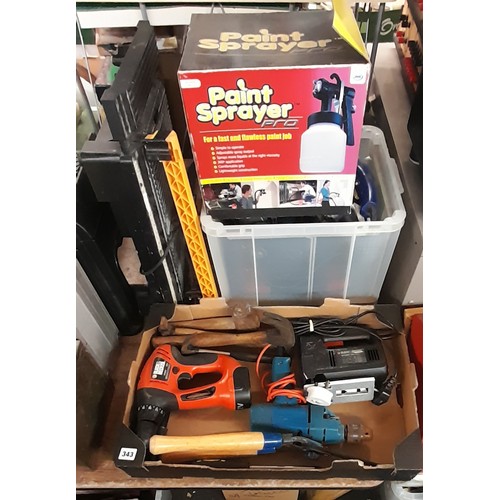 343 - ELECTRICAL SANDER, MAKITA DRILL, REXON TILE CUTTER, JIGSAW AND OTHERS