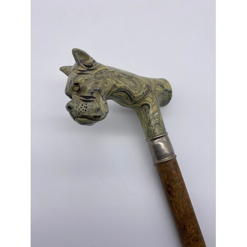 421A - WATER MARBLED BOXER DOG HEAD POMMEL WALKING STICK