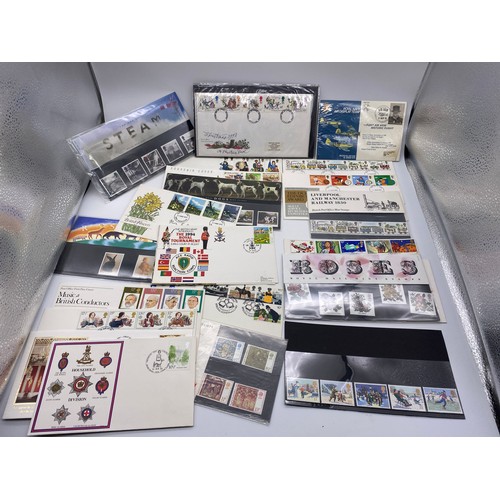 466 - BOX OF GB FIRST DAY COVERS AND BOXES OF STAMPS