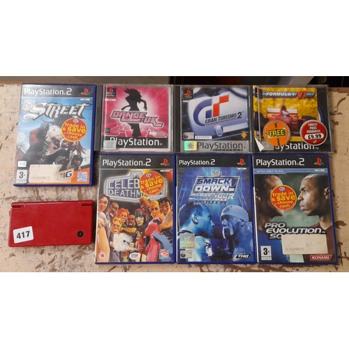 417 - NINTENDO DSI, VARIOUS PLAYSTATION AND PLAYSTATION II GAMES