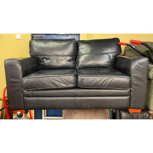 70 - BLACK LEATHER TWO SEATER SOFA