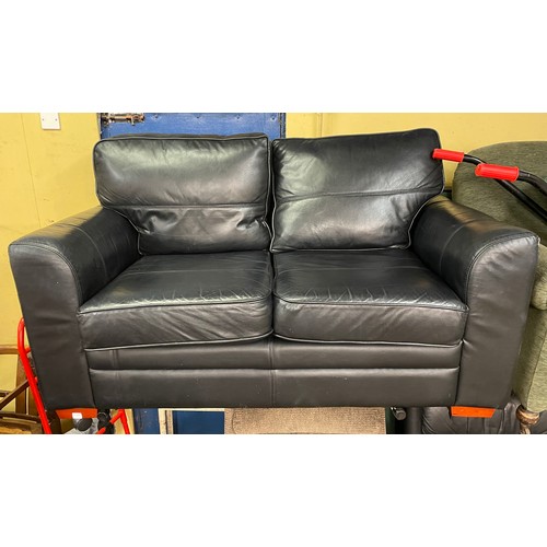 70 - BLACK LEATHER TWO SEATER SOFA