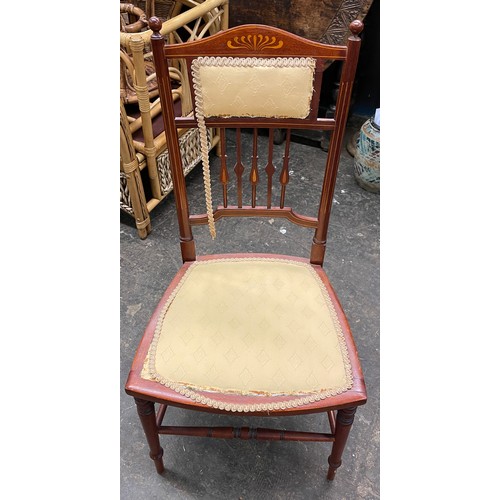 98A - EDWARDIAN BEECH AND LINE INLAID LOW BEDROOM CHAIRS