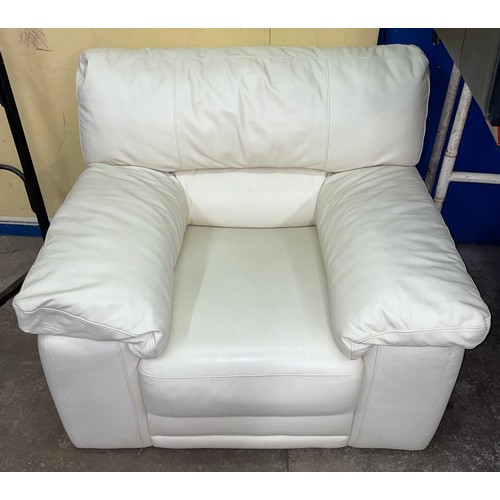 97 - CREAM LEATHER THREE SEATER, TWO SEATER AND ARMCHAIR