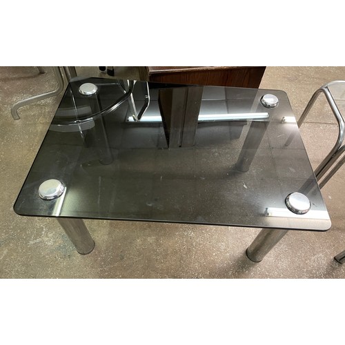 95 - CHROMIUM LEGGED GLASS TOP MEDIA COFFEE TABLE/MEDIA UNIT