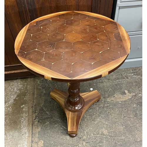 60 - CONTEMPORARY HEXAGON PARQUETRY CIRCULAR TRIPOD TABLE