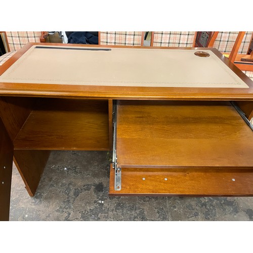 122 - OAK BEIGE GILT TOOLED LEATHER KNEEHOLE DESK