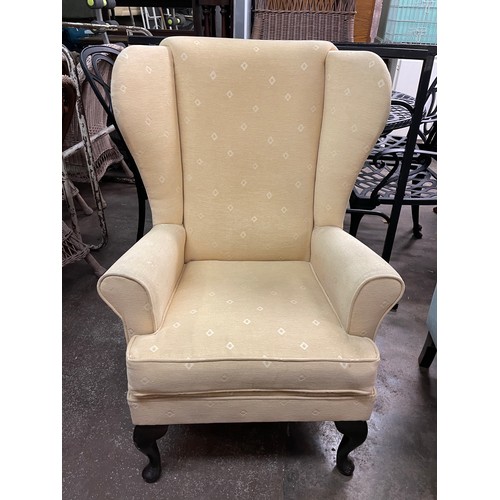 132 - PRIMROSE LOZENGE FABRIC WING ARMCHAIR