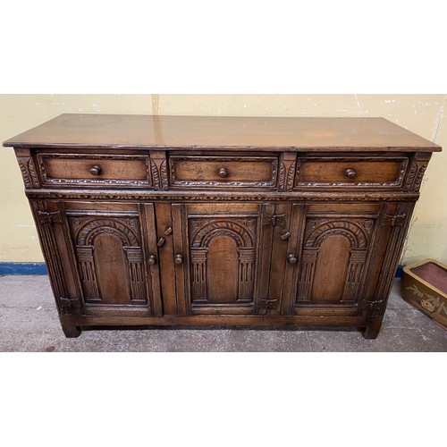 159 - GOOD QUALITY REPRODUCTION CARVED THREE DOOR SIDE CABINET