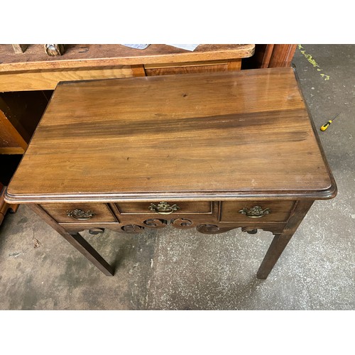 164 - GEORGIAN WALNUT SIDE TABLE/LOW BOY WITH THUMB MOULDED EDGE AND FRET CARVED APRON