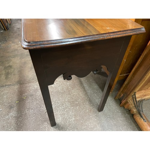 164 - GEORGIAN WALNUT SIDE TABLE/LOW BOY WITH THUMB MOULDED EDGE AND FRET CARVED APRON