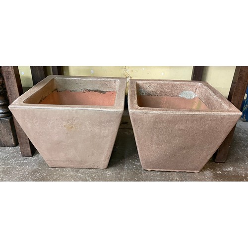 165 - TWO PAIRS OF GLAZED SQUARE SECTION AND CIRCULAR PLANTERS