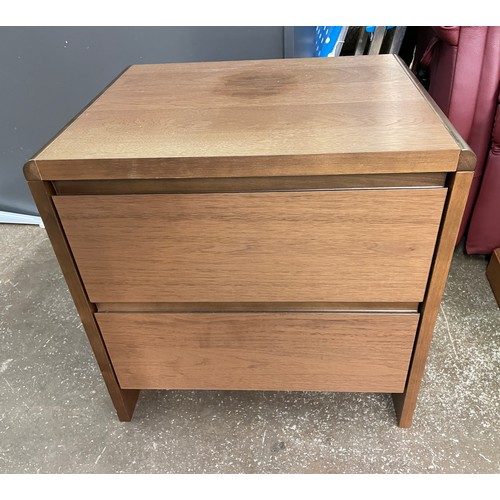 69 - DARK WOOD TWO DRAWER BEDSIDE CHEST