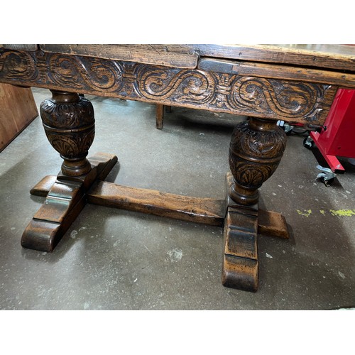 139 - SUPERB QUALITY CARVED DRAWER LEAF REFECTORY TABLE AND LANCASHIRE STYLE LADDER BACK CHAIRS