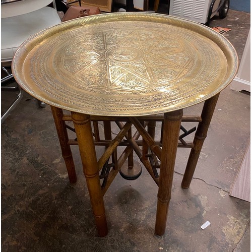 86 - BRASS TRAY TOP BAMBOO FOLDING TABLE