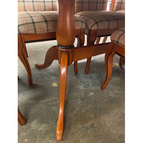 82 - CHERRY WOOD D END EXTENDING DINING TABLE AND EIGHT UPHOLSTERED DINING CHAIRS