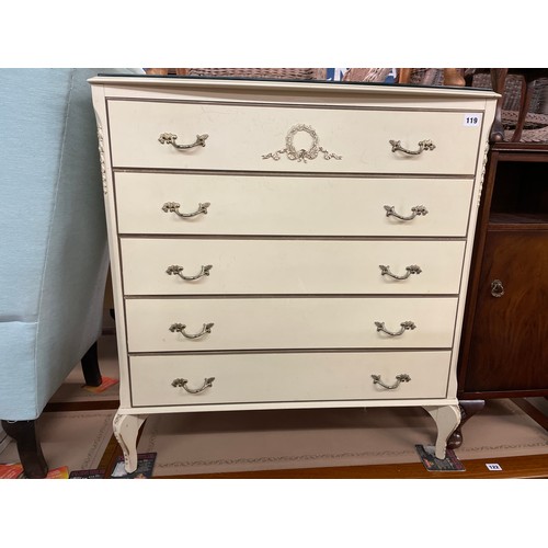 119 - CREAM FRENCH STYLE FIVE DRAWER CHEST