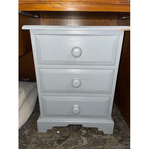 123 - GREY PAINTED PINE THREE DRAWER CHEST