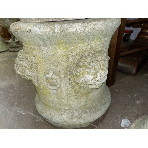 102 - LION MASK CIRCULAR STONEWORK STAND AND TAPERED PLANTER