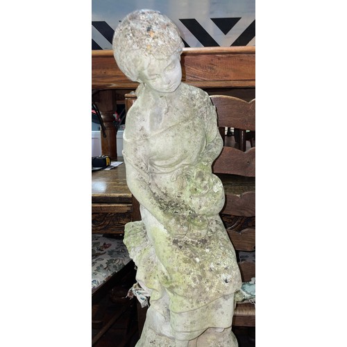 101 - STONEWORK FLUTED CYLINDRICAL STAND AND CLASSICAL SEATED FIGURE