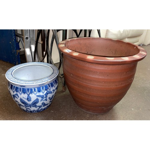 100 - LARGE TERRACOTTA PLANTER AND CHINESE DECORATED PLANTER