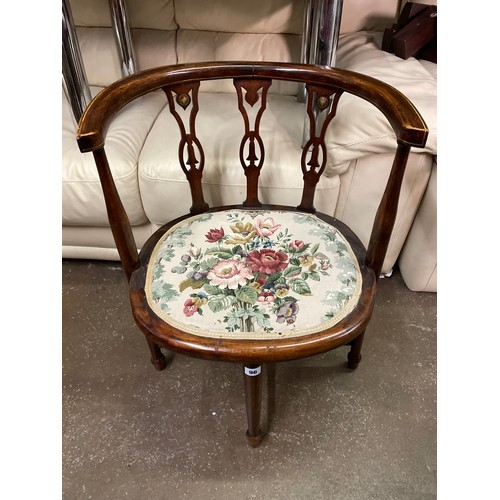 96 - BEECH AND LINE INLAID CORNER CHAIR WITH CROSS STRETCHER