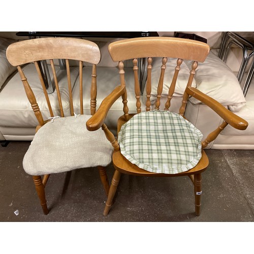 98 - PAIR OF BEECH SPINDLE BACK KITCHEN CHAIRS